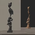 Modern Abstract Sculptures With Irregular Curved Shapes In Black And Wood Tones