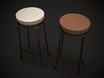 Two Modern Bar Stools With White And Brown Upholstered Seats And Black Metal Legs 3d model