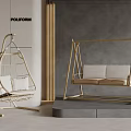Stylish Wicker And Wooden Frame Swing Chairs With Soft Cushions Modern Indoor Design