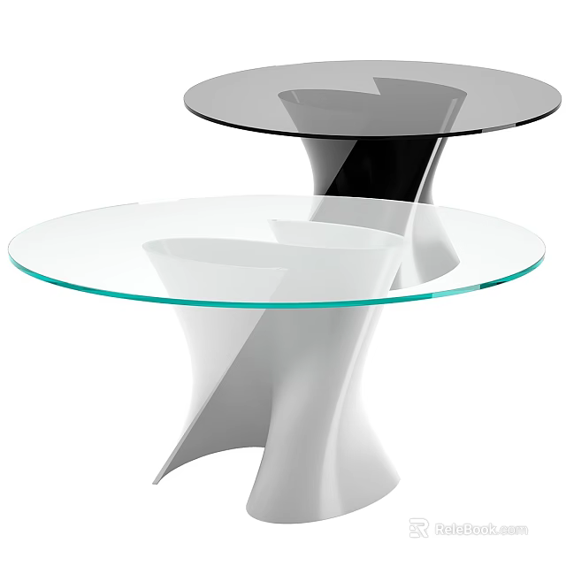 Modern Dining Table With Glass Top And Unique White Black Base Design 3d model