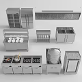 Stainless Steel Kitchenware Collection With Refrigerator Cabinets Range Hood Sink Stove And Steamer