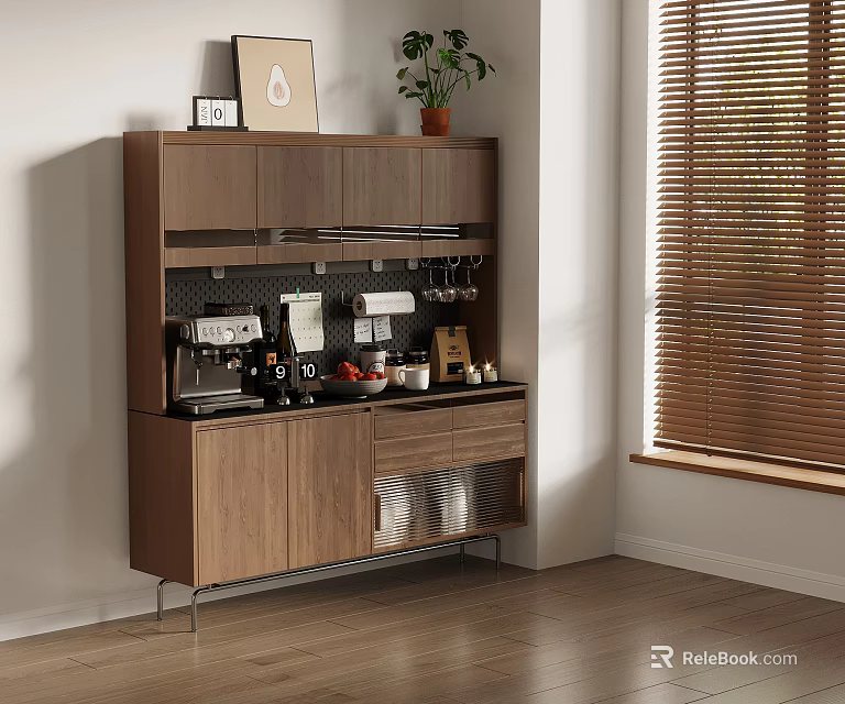 Practical Walnut Wood Sideboard Cabinet With Multiple Storage For Kitchen Coffee And Dining Area 3d model 