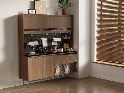 Practical Walnut Wood Sideboard Cabinet With Multiple Storage For Kitchen Coffee And Dining Area 3d model