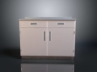 White Storage Cabinet With Double Doors Drawers And Metal Handles In Modern Design 3d model