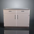 White Storage Cabinet With Double Doors Drawers And Metal Handles In Modern Design