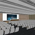 Spacious Modern Conference Room With Neatly Arranged White Seats And Large Screen