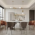 Elegant Modern Living and Dining Room Interior With Circular Pendant Lights Sofa And Coffee Table