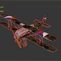 Vintage Camouflage Biplane Model With Red White Blue Wings Orange Propeller And Small Wheels