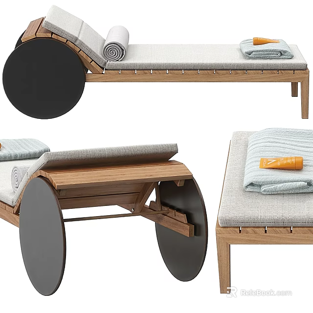 Modern Wooden Frame Lounge Chair With Gray Cushion And Folded Towel 3d model 