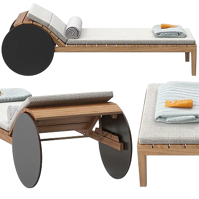 Modern Wooden Frame Lounge Chair With Gray Cushion And Folded Towel 3d model