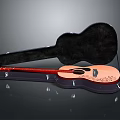 Elegant Acoustic Guitar In Open Case With Floral Pattern And Shiny Reflection