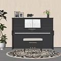 Elegant Black Piano Interior With Sheet Music Potted Plants And Decor Items