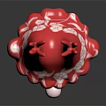 Cute Anthropomorphic Cartoon Character with Red Floral Headpiece White Body and Pink Cheeks