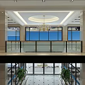 Modern Reception Area Interior Design With Chandelier Glass Railing And Sofa