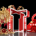2022 New Year Decorative Scene With Golden Tree Red Gift Box Lanterns And Chinese Knots