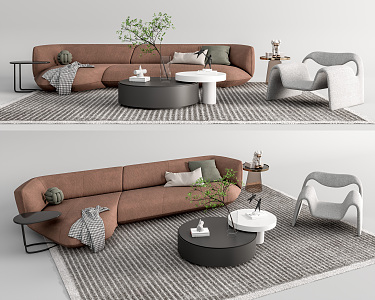 Modern sofa coffee table combination multi-person sofa leisure chair vase ornaments combination 3d model