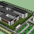 Modern Office Building Complex With Greenery Trees And Parking Lot Design 3d model