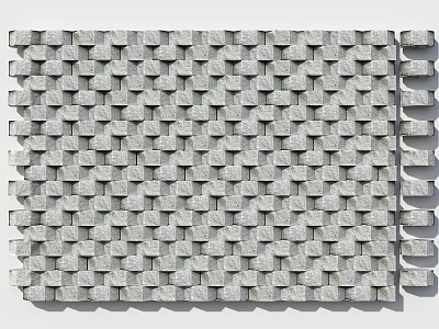 Modern Accent Wall Design With Gray Cubic Stone Tiles And Textured Pattern 3d model