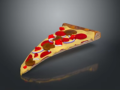 Pizza Slice Character With Sausage And Tomato Toppings On Gray Background 3d model