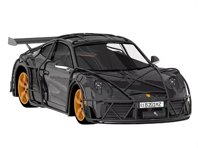Black Modified Sports Car With Orange Wheels And Aggressive Aerodynamic Exterior Design 3d model