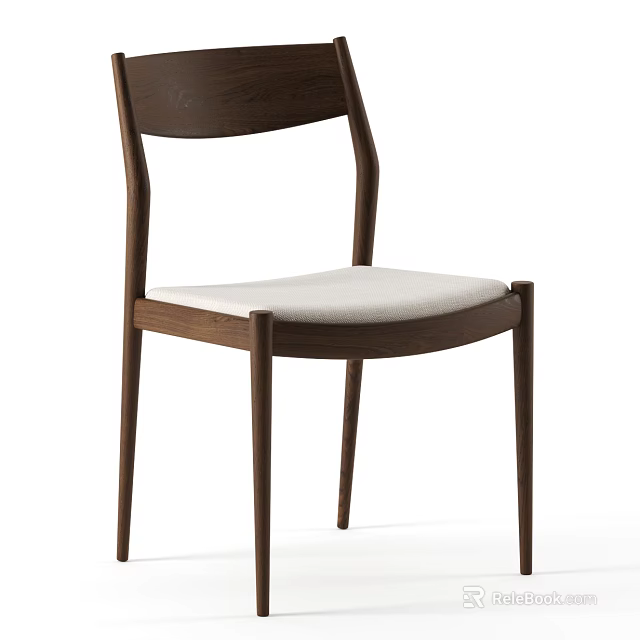Modern Wooden Dining Chair With Arched Back Slim Legs And Light Fabric Seat 3d model 