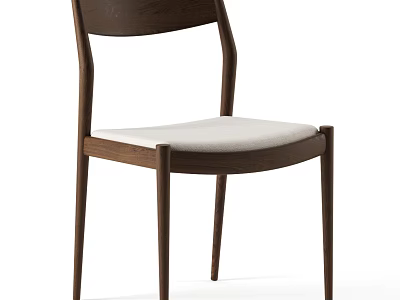 Modern Wooden Dining Chair With Arched Back Slim Legs And Light Fabric Seat 3d model