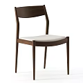 Modern Wooden Dining Chair With Arched Back Slim Legs And Light Fabric Seat