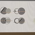 Vertical Striped Wall with Illuminated Circular Geometric Decor and Potted Plant