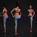 Woman In Sports Bra And Patterned Leggings Doing Stretching Poses From Multiple Angles