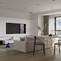 Modern Living Dining Room Interior Design With Sofa Coffee Table TV Cabinet And Area Rug