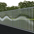 Modern Stainless Steel Railing With Wavy Design In Park Green Grass And Trees
