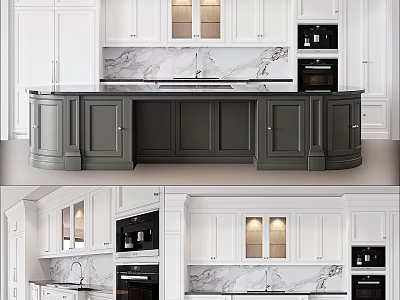 Modern Kitchen Cabinets Design With White Gray Finish And Marble Countertop Island 3d model