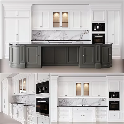 Modern Kitchen Cabinets Design With White Gray Finish And Marble Countertop Island 3d model