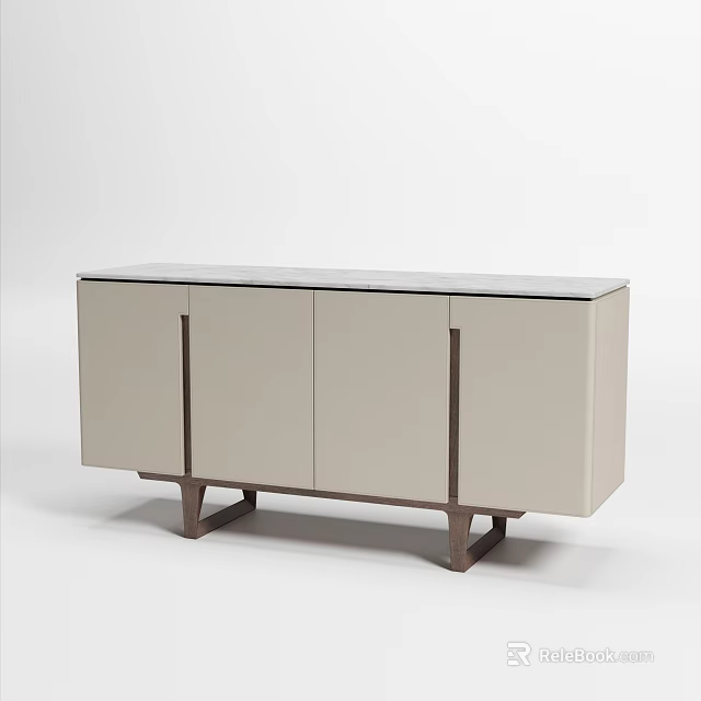 Modern Sideboard With Light-colored Doors Dark Frame Sleek Countertop And Elevated Legs 3d model