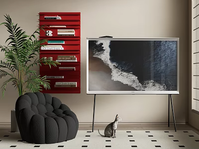 Floor Standing TV In Modern Living Room With Coastal View 3d model