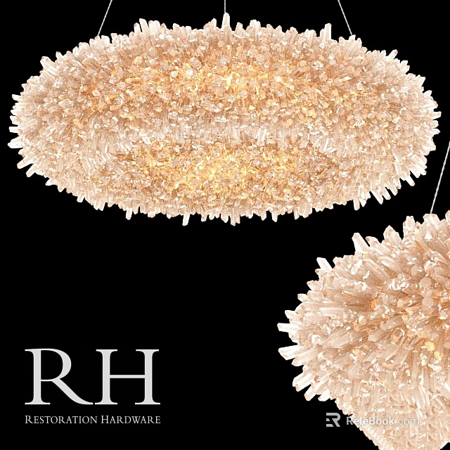 Elegant RH Round Cream Crystal Chandelier With Intricate Textured Decorative Design 3d model 
