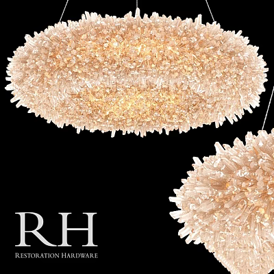 Elegant RH Round Cream Crystal Chandelier With Intricate Textured Decorative Design 3d model