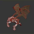 Red and White Mythical Dragon with Large Wings 3D Model Standing Pose