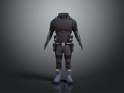 Tactical Character In Dark Uniform With Body Armor And Utility Belt 3d model