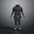 Tactical Character In Dark Uniform With Body Armor And Utility Belt