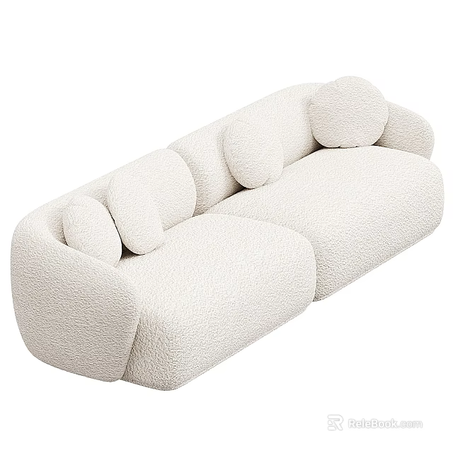 Plush Cream Colored Two Seater Sofa Featuring Round Cushions In Living Room Interior 3d model 