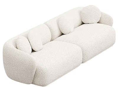 Plush Cream Colored Two Seater Sofa Featuring Round Cushions In Living Room Interior 3d model