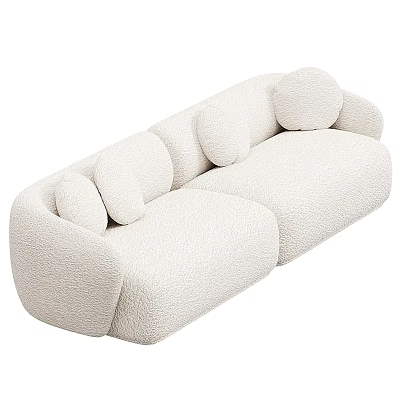 Plush Cream Colored Two Seater Sofa Featuring Round Cushions In Living Room Interior 3d model
