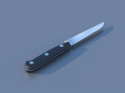 Durable Kitchen Knife Featuring Black Handle Silver Blade And Metal Rivets 3d model