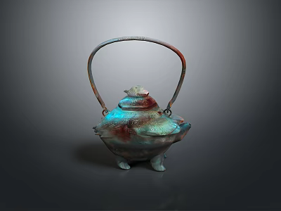 Vintage Metal Decorative Container With Handle Lid And Three Feet Design 3d model