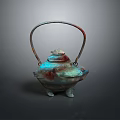 Vintage Metal Decorative Container With Handle Lid And Three Feet Design