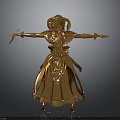 Golden Ornate Statue With Crown Sword Dress And Outstretched Arms