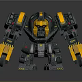 Black And Yellow Robot Character With Mechanical Arms And Heavy Duty Armor Design