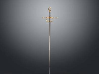 Medieval Sword with Golden Hilt and Silver Blade Ornate Design on Isolated Gray Background 3d model