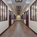 Traditional Chinese Medicine Hall Elevator Aisle Featuring Brick Wall Wooden Frame And Cultural Heritage Elements